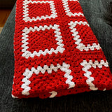 Red & White Granny Square Stitch Crochet Blanket